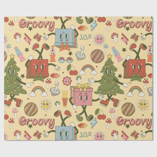 retro groovy 1970-tals disco julgran presentpapper (Platt)