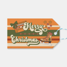 Retro Groovy 1970s God Jul Presentetikett