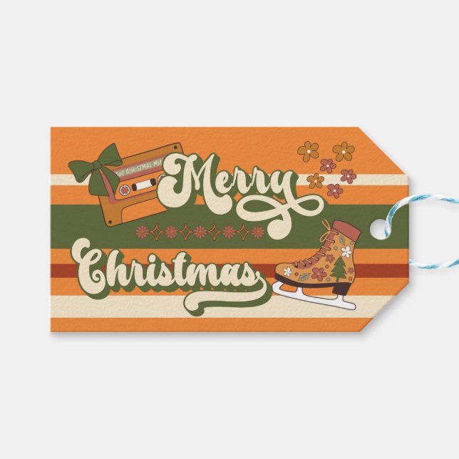 Retro Groovy 1970s God Jul Presentetikett (Framsidan (Horisontell))