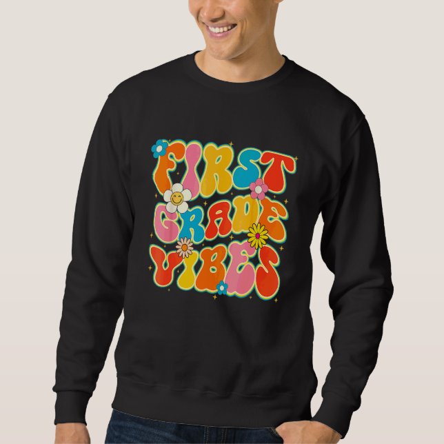 Retro Groovy 1:a klass tillbaka till skolan barn F Lång Ärmad Tröja (Framsida)