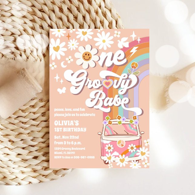 Retro Groovy 1-års inbjudan (Skapare uppladdad)