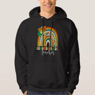 Retro Groovy 2:a klasslärare regnbåge bak Hoodie