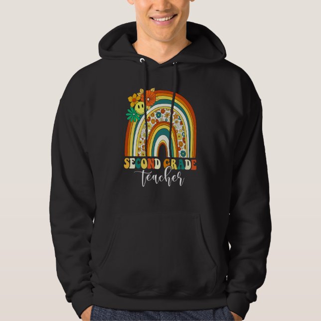 Retro Groovy 2:a klasslärare regnbåge bak Hoodie (Framsida)