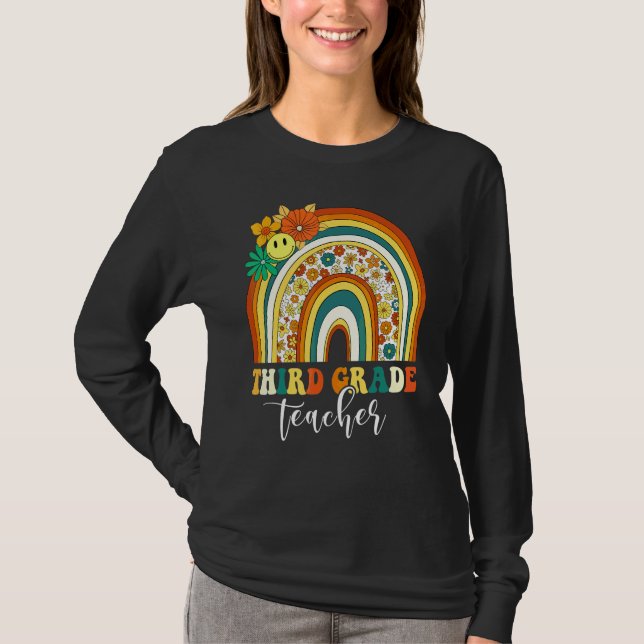 Retro Groovy 3:e Tredje Klass Lärare Regnbåge Baks T Shirt (Framsida)