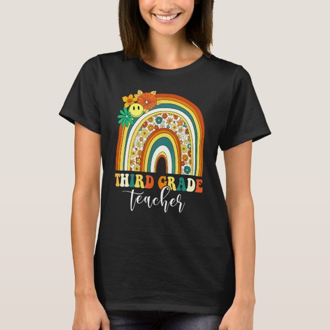 Retro Groovy 3:e Tredje Klass Lärare Regnbåge Baks T Shirt (Framsida)
