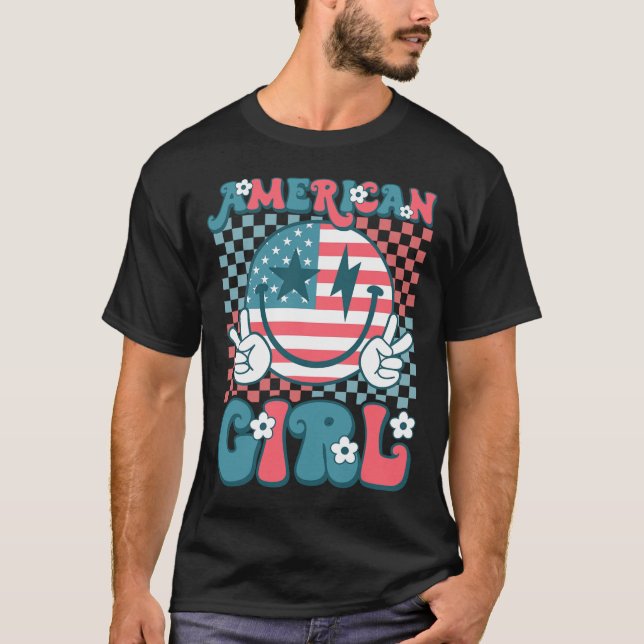 Retro Groovy 4:e juli Smile American Gir T Shirt (Framsida)