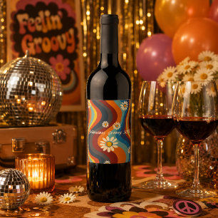 Retro Groovy 50-årsdag Vinflaska Etikett