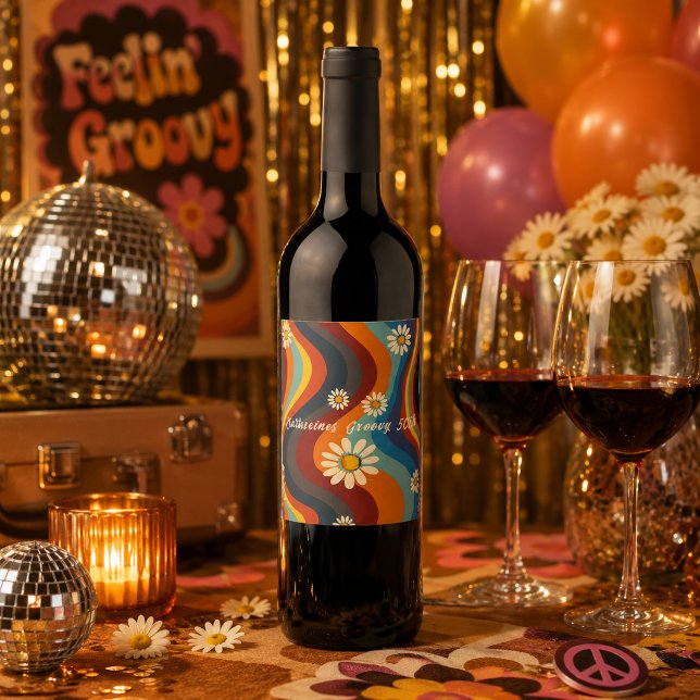 Retro Groovy 50-årsdag Vinflaska Etikett (Skapare uppladdad)
