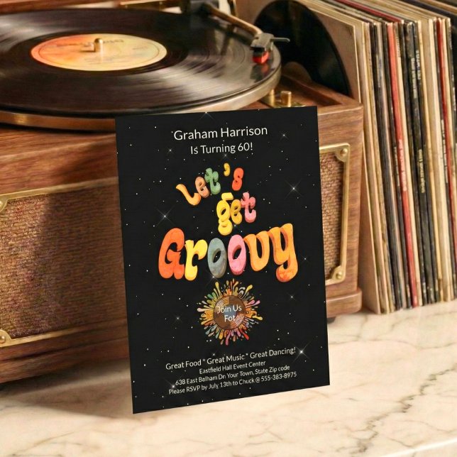 Retro Groovy 60-års Födelsedagsinbjudan Inbjudningar (Skapare uppladdad)
