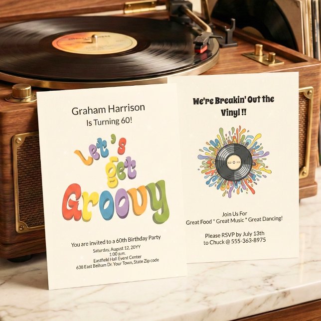 Retro Groovy 60th Birthday Invitation Inbjudningar (Skapare uppladdad)