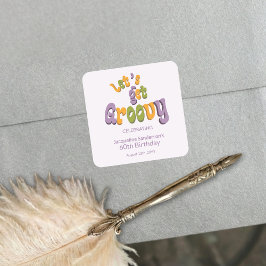 Retro Groovy 60th Birthday Party Envelope Seals Fyrkantigt Klistermärke