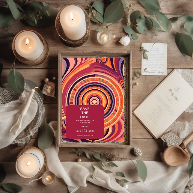 Retro Groovy 70 abstrakt mönster bröllop Spara Datumet (Skapare uppladdad)