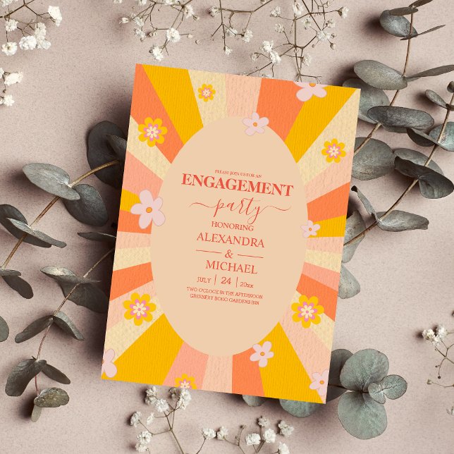 Retro Groovy 70:s Förlovning för gult av den aktad Inbjudningar (Skapare uppladdad)