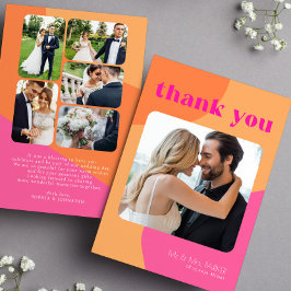 Retro Groovy 70:s rosa orange multifoto bröllop Tack Kort