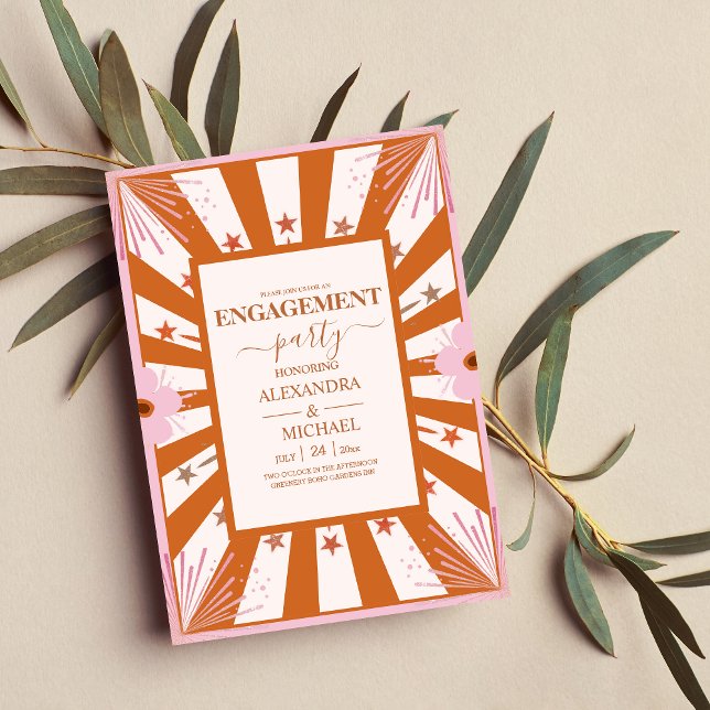 Retro Groovy 70:s TEMADE Geometrisk Förlovning Inbjudningar (Skapare uppladdad)