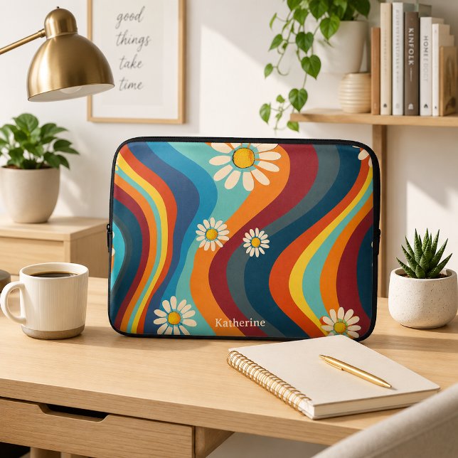 Retro Groovy 70-tal Regnbåge Tusenskönor  Laptop Fodral (Skapare uppladdad)