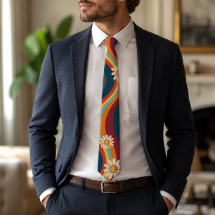 Retro Groovy 70-tal Regnbågsdaisy  Slips