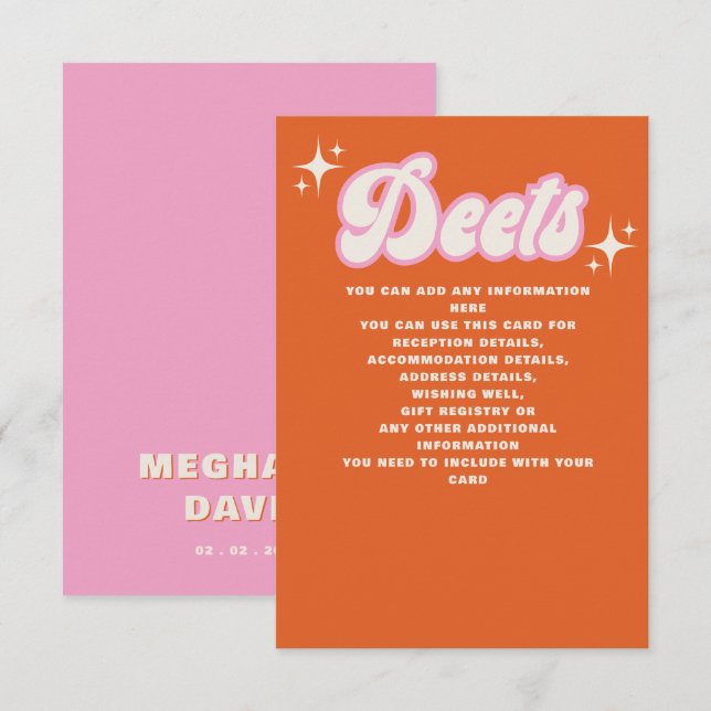 Retro Groovy 70-tal Söt Elfenbensvit Orange Rosa B Tilläggskort (Fram/baksida)