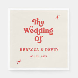 Retro Groovy 70-talet Cute Ivory Red Bröllop Pappersservett