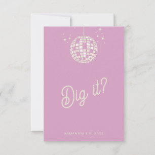Retro Groovy 70-talet Cute Ivory Rosa Disco Bröllo OSA Kort
