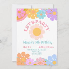 Retro Groovy 70-talet Flick kalas Flower Party Inbjudningar