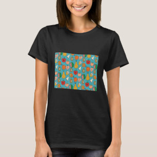 Retro Groovy 70-talet Fruit Blue Mönster T Shirt