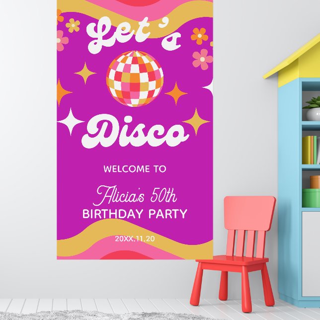 Retro Groovy 70-talet Låt oss Disco Birthday Välko Poster (Barnkammare 1)