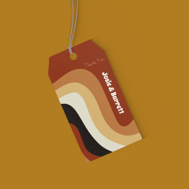 Retro Groovy 70-talet Vågigt Orange Brown Funky Br Presentetikett