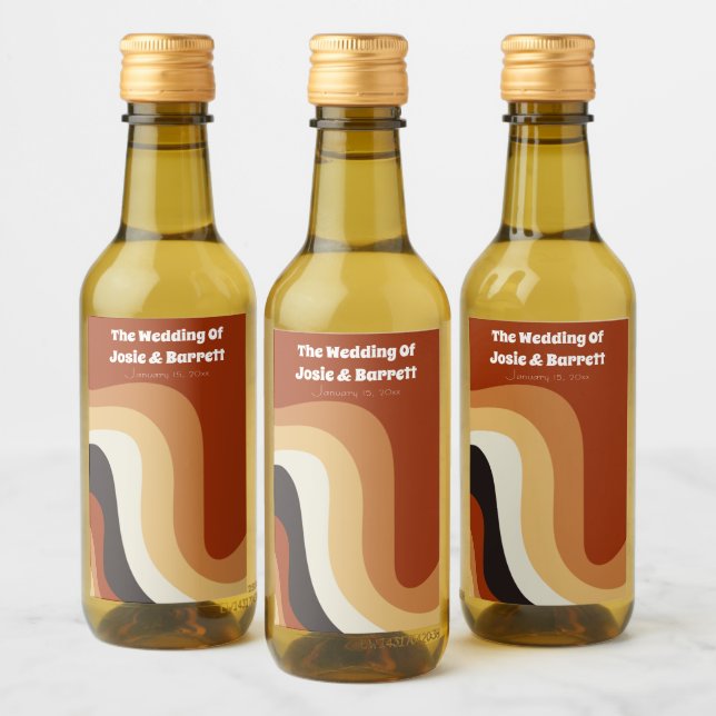 Retro Groovy 70-talet Vågigt Orange Personligt brö Vinetikett (Flaskor)