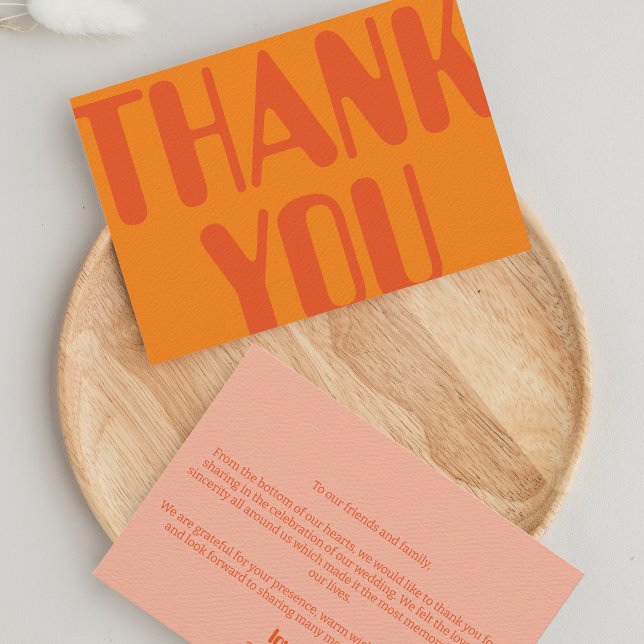 Retro Groovy 70-talets Orange, fet Bröllop Tack Kort (thank you card retro orange)