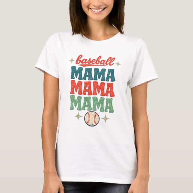 Retro Groovy 70-tals Baseboll Mama Staplad Text T Shirt (Framsida)