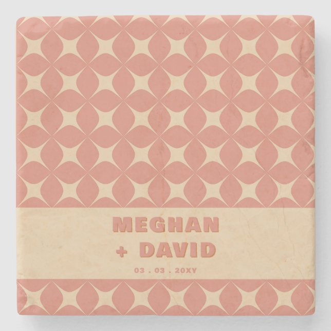 Retro Groovy 70-tals Mönster Boho Terrakotta Bröll Stenunderlägg (Framsidan)