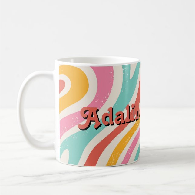 Retro Groovy 70-tals Vågor Färgrik Bröllop Kaffemugg (Vänster)