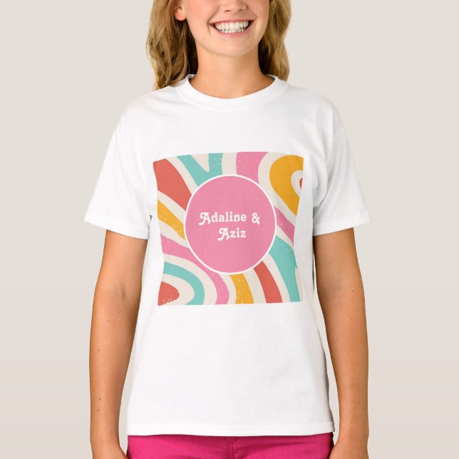 Retro Groovy 70-tals Vågor Färgrik Bröllop T Shirt (Framsida)