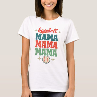 Retro Groovy 70s Baseball Mama Stacked Text T Shirt