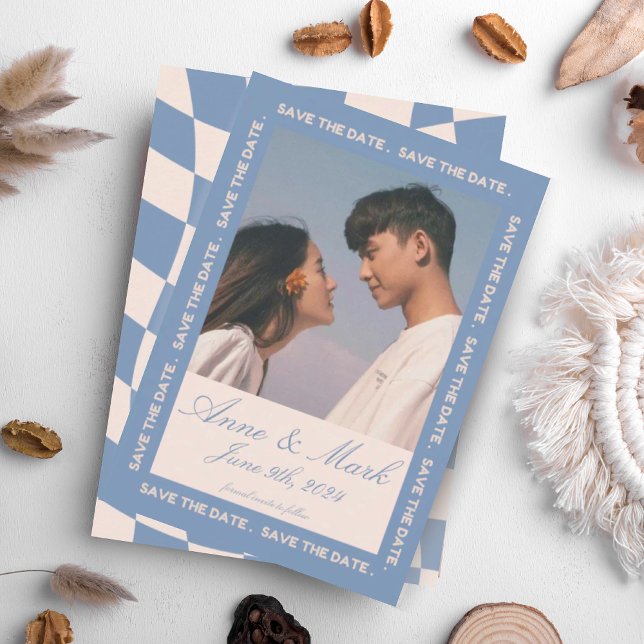 RETRO GROOVY 70S BLUE MUTED TONES INBJUDNINGAR (Skapare uppladdad)