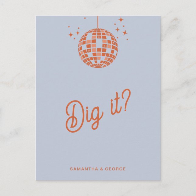 Retro Groovy 70s Cute Blue Orange Disco OSA Vykort (Framsida)