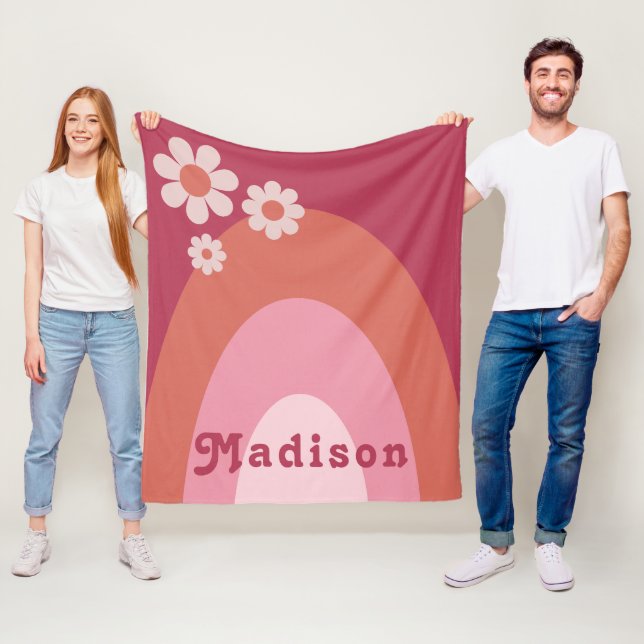 Retro Groovy 70s Daisy Båge lägg till Namn Fleecefilt (På plats)