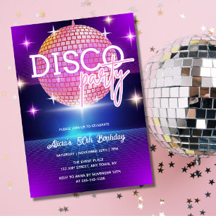 Retro Groovy 70s Disco Boll Födelsedagsfest Inbjudningar