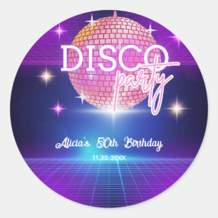 Retro Groovy 70s Disco Boll Födelsedagsfest Runt Klistermärke