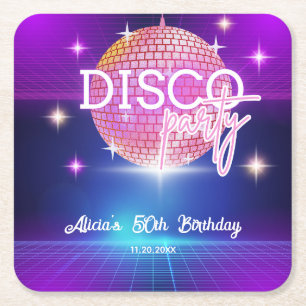 Retro Groovy 70s Disco Boll Födelsedagsfest Underlägg Papper Kvadrat