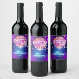 Retro Groovy 70s Disco Boll Födelsedagsfest Vinflaska Etikett