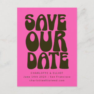 Retro Groovy 70s fet Shock rosa Grönt Spara datum Vykort