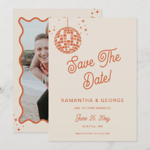 Retro Groovy 70s Ivory Orange Disco Photo Spara Datumet