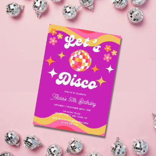 Retro Groovy 70s Låt oss Disco-Födelsedagsfest Inbjudningar