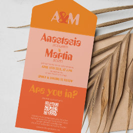 Retro Groovy 70s Orange fet QR Bröllop