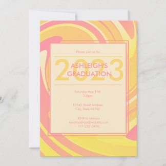 Retro Groovy 70s Rosa + Gult Abstrakt Swirls Inbjudningar