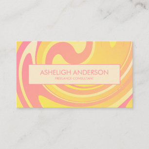 Retro Groovy 70s Rosa + Gult Abstrakt Swirls Visitkort