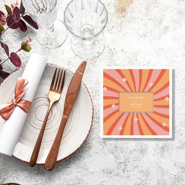 Retro Groovy 70's Théme Mute Tones Bröllop Napki Pappersservett (Skapare uppladdad)