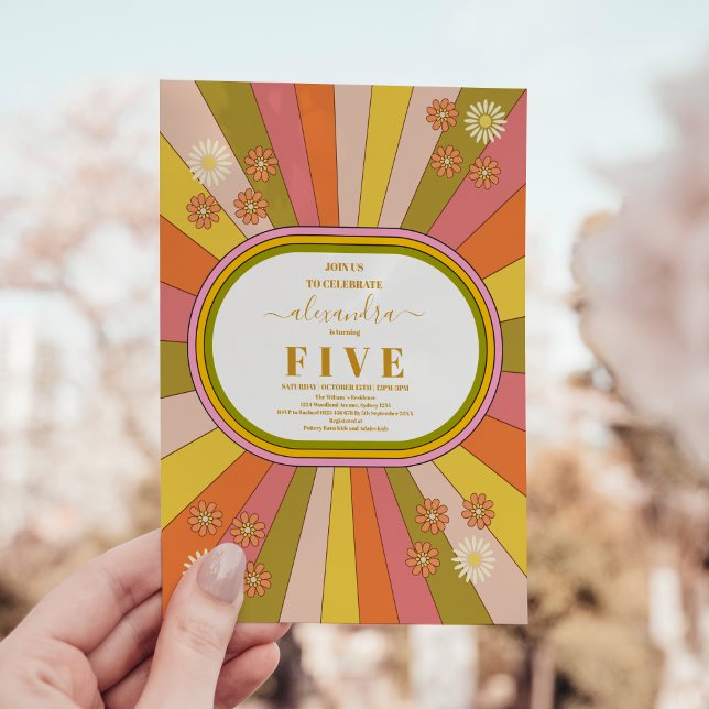 Retro Groovy 70's Thézed Tones Barns födelsedag Inbjudningar (Skapare uppladdad)